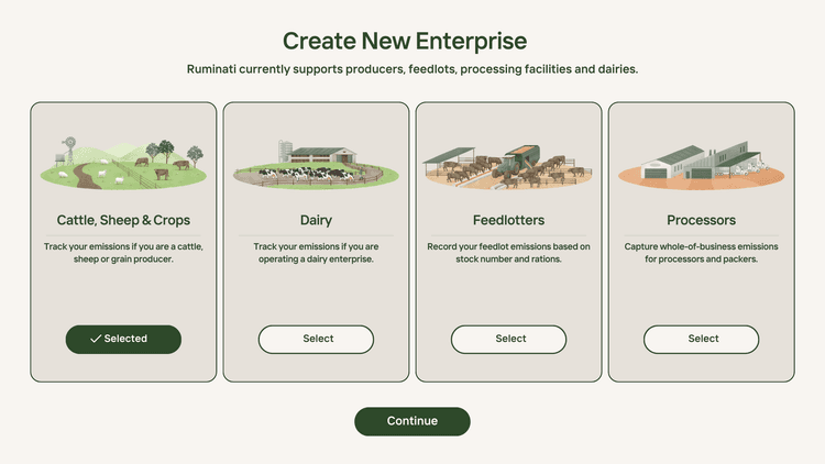 Ruminati app page - create new enterprise