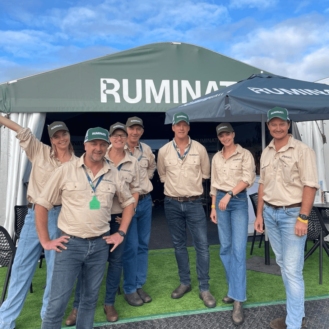 The Ruminati team stand in front of their stall at Beef 2024 ready to talk to farmers about emissions reporting.