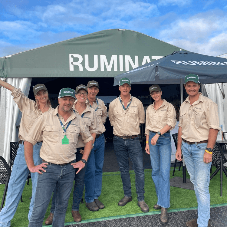 The Ruminati team stand in front of their stall at Beef 2024 ready to talk to farmers about emissions reporting.