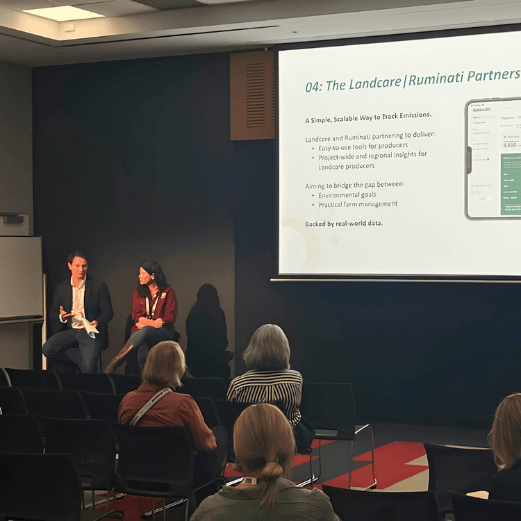 Ruminati COO Will Onus and Landcare Ag Program Manager Ang Hammond present at the 2025 National Landcare Conference.