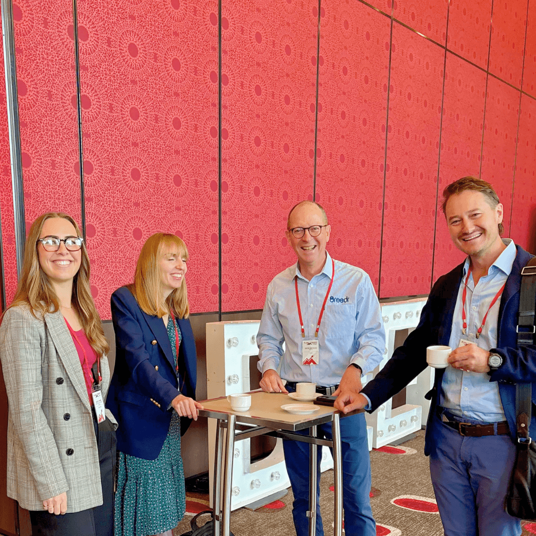 Ruminati COO Will Onus with Sandy Gain from Mars and Jess and Justin from Breedr ahead of the sustainability panel at Semex 2025.