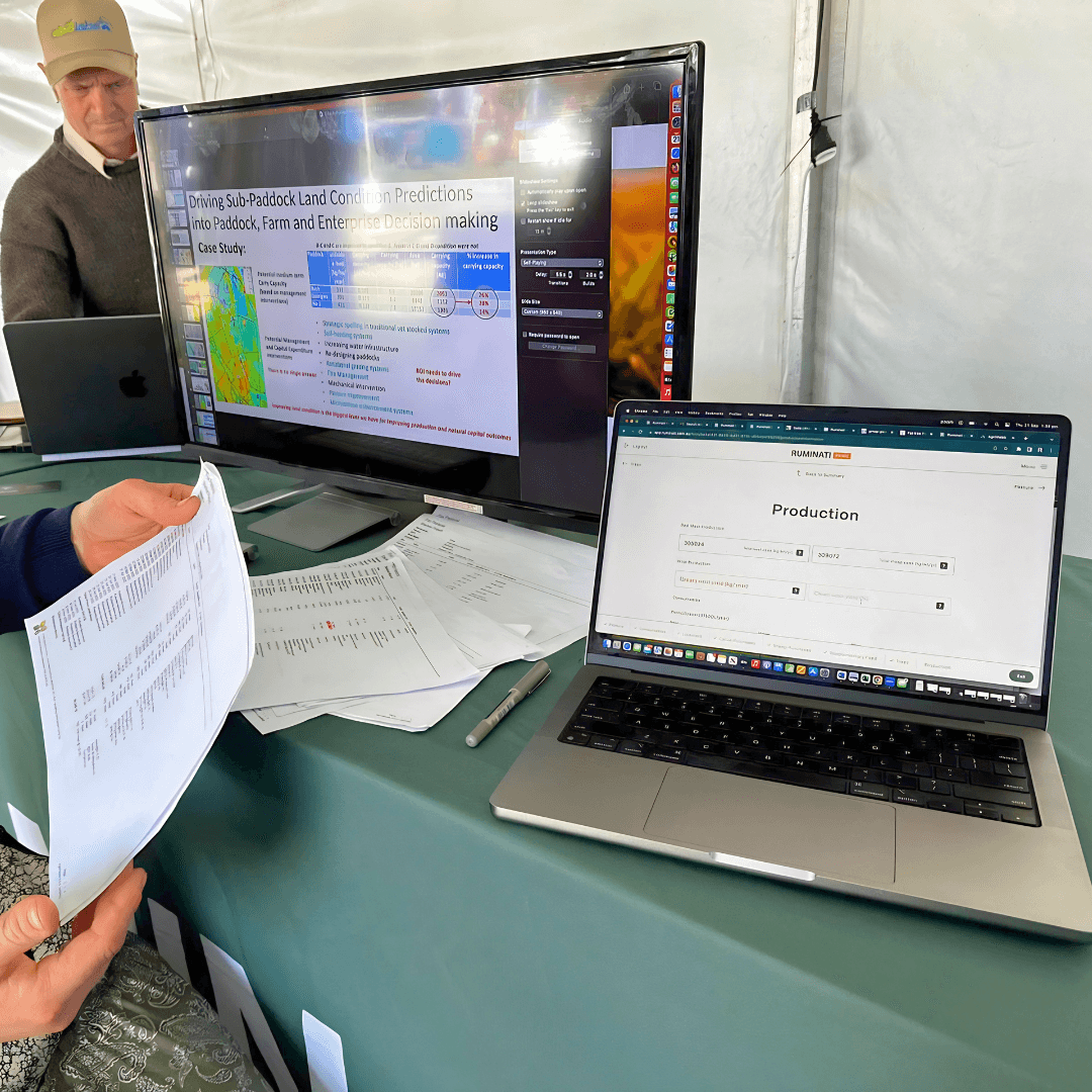 A farmer compares raw data inputs to the streamlined Ruminati platform at the Henty Field Days.