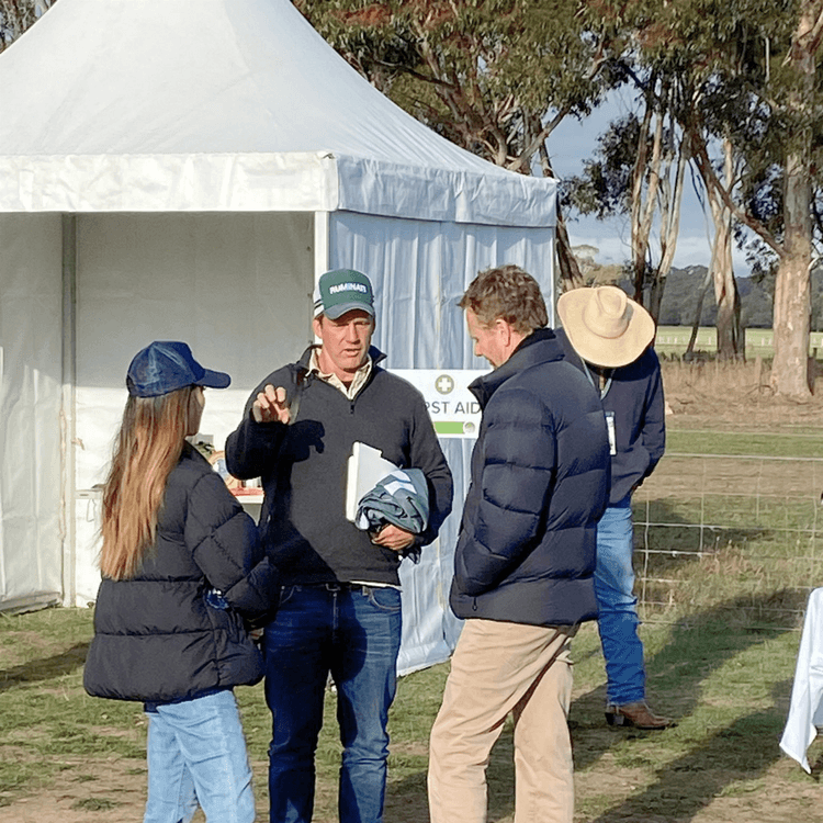 Ruminati's Bobby Miller explains the benefits of emissions reporting to farmers at the Paraway Field Day.