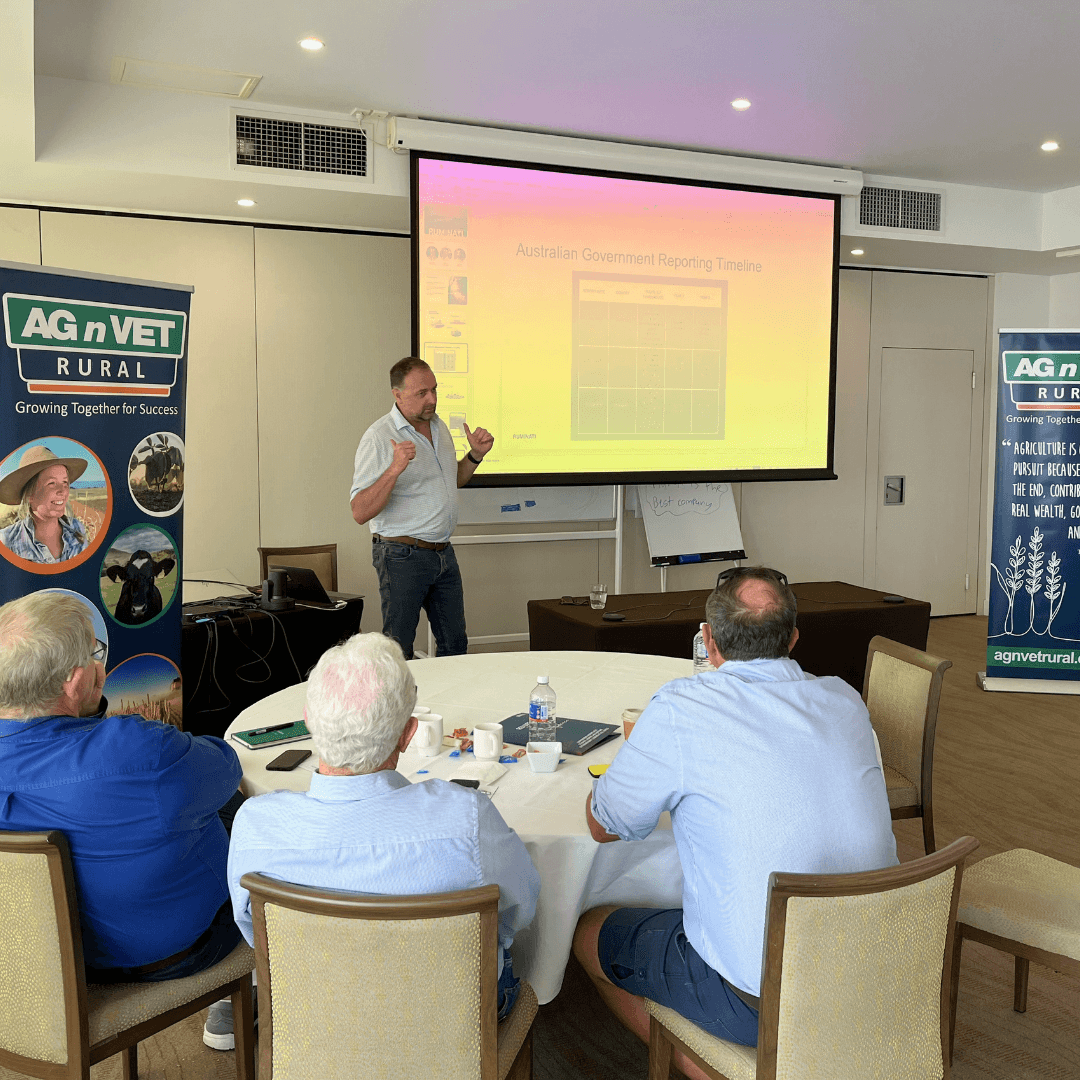 Ruminati CEO Peter Leihn speaks to farmers about emissions reporting at AgnVet Rural.