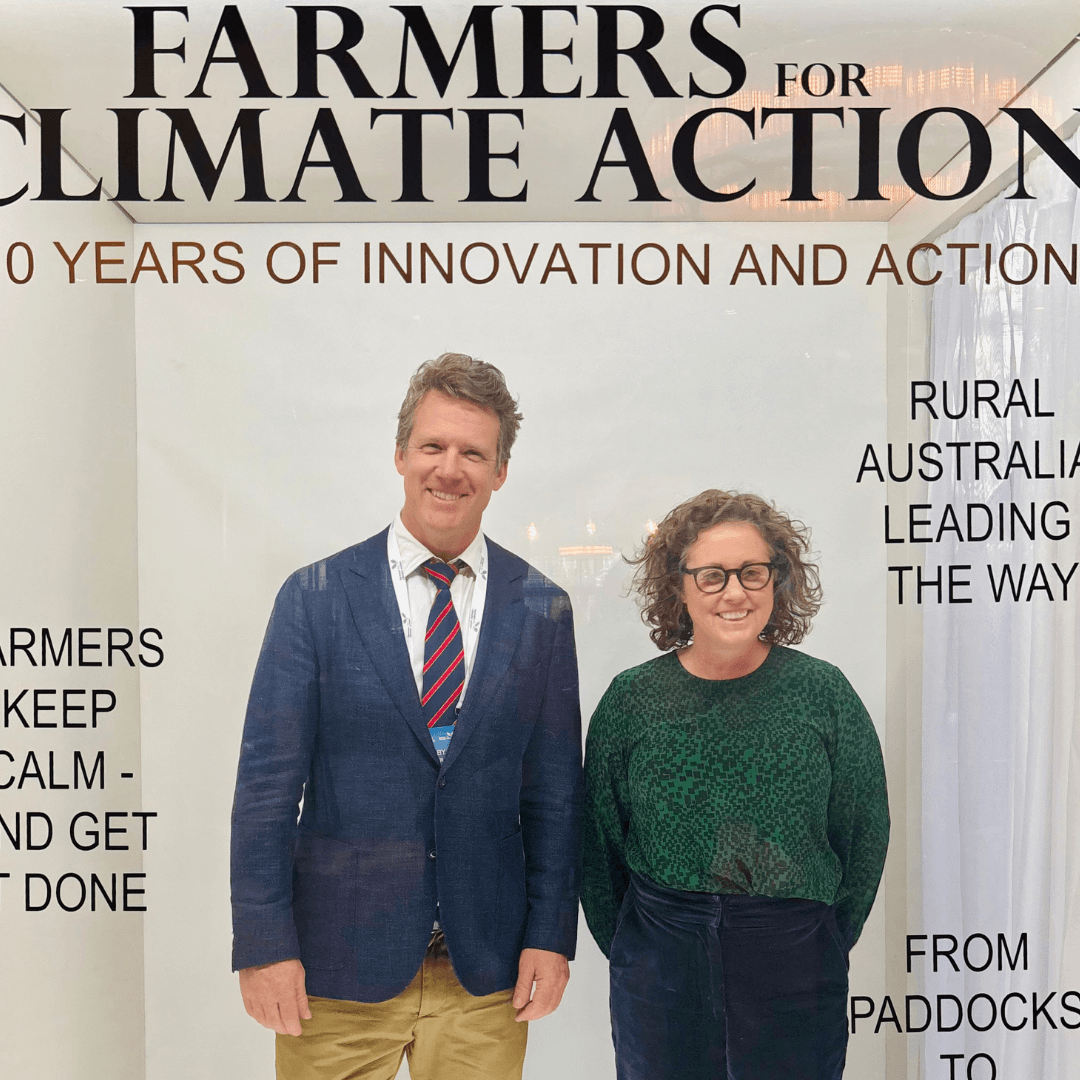 Ruminati CEO Bobby Miller with EAS Principal Dr Carly Green ahead of their panel at the Farmers for Climate Action summit 2025.
