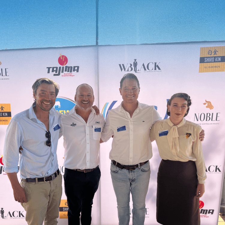 Ruminati's Will Onus with Charlie Perry and members of the JBS team at the Andrews Meat Producer Day in Lidcombe.
