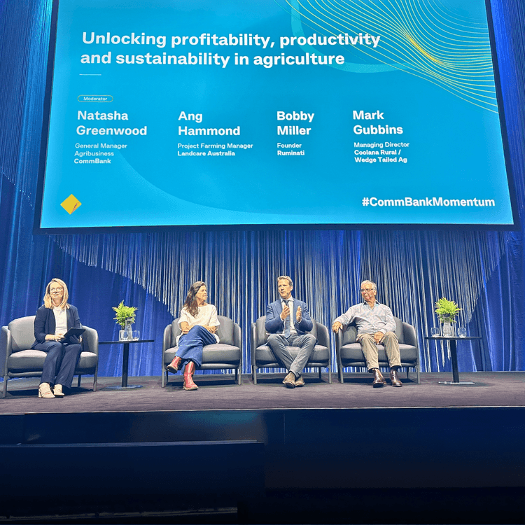 Bobby Miller joins Natasha Greenwood, Ang Hammond, and Mark Gubbins onstage at CommBank Momentum Conference.