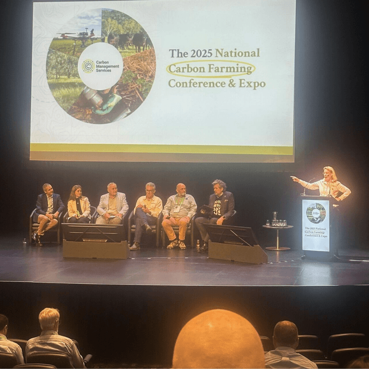 Ruminati's Bill Findlay speaks on a panel about emissions reporting requirements for farmers at the Carbon Farming Conference 2025.